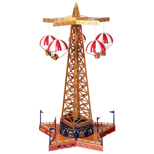 Parachute drop ride, Christmas village set with animation, music and lights, h 20 in 9