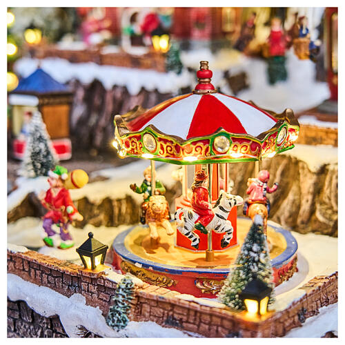 Village de Noël fête foraine avec montgolfière illuminé musique 65x45x35 cm avec transformateur 11