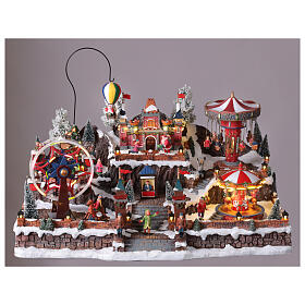 Villaggi Natalizio Luna Park mongolfiera illuminato musica 65x45x35 cm trasformatore