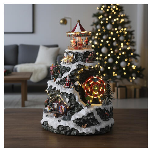 Winterszene „Bergdorf“ mit LED, Karussell und Riesenrad – 35 × 35 × 50 cm, Strombetrieb 2