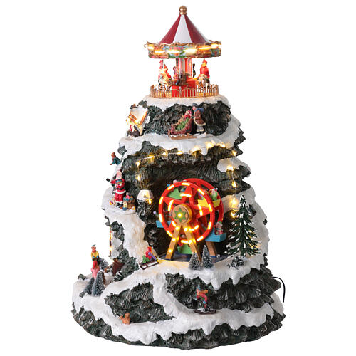 Villaggio Natalizio montagna LED movimento giostre musica 35x35x50 cm trasformatore 4