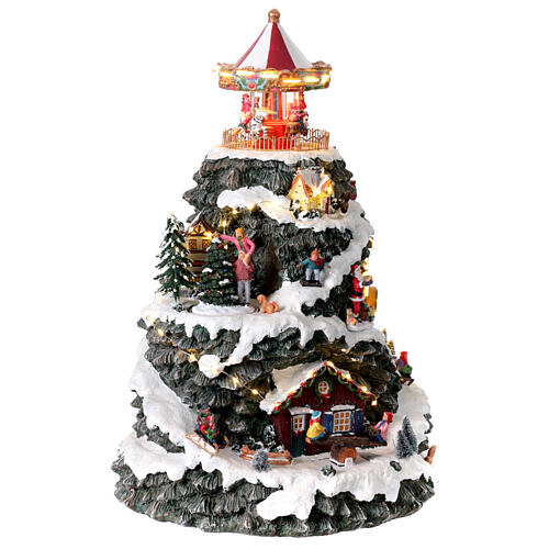 Villaggio Natalizio montagna LED movimento giostre musica 35x35x50 cm trasformatore 6