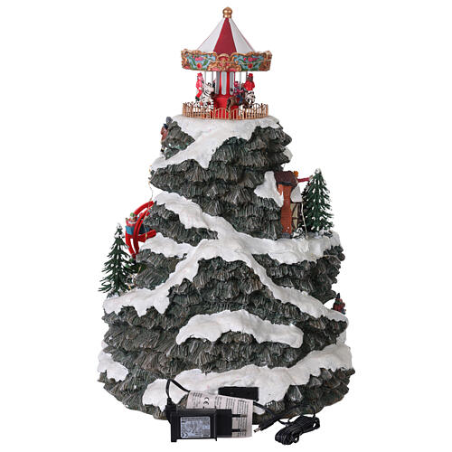 Villaggio Natalizio montagna LED movimento giostre musica 35x35x50 cm trasformatore 9