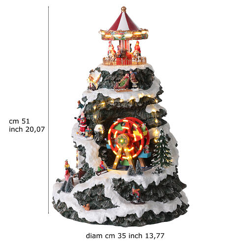 LED mountain Christmas village carousel music motion transformer, 35x35x50 cm 3