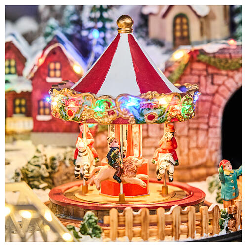 Villaggio Natale Deluxe musica movimento treno funivia LED colorati corrente 70x60x40 cm 3