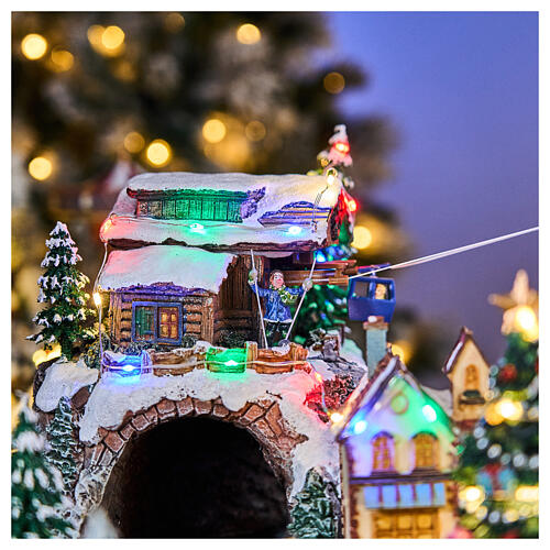 Deluxe Christmas Village with Music, Animated Train, Cable Car, Colorful LED Lights, 70x60x40 cm 10