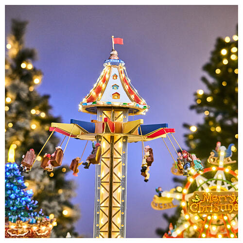 Winterszene „Jahrmarkt“ – Deluxe-Ausführung mit LEDs, Turmkarussell, Pferdekarussell und Riesenrad, 95 × 65 × 60 cm, Strombetrieb 8