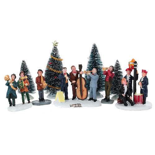Set musicisti e alberi assortiti per villaggio natalizio 8 cm 1