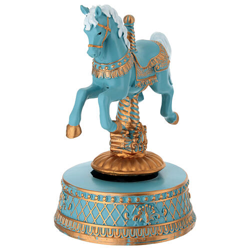 Cavallo da giostra carillon celeste ed oro 16 cm 2