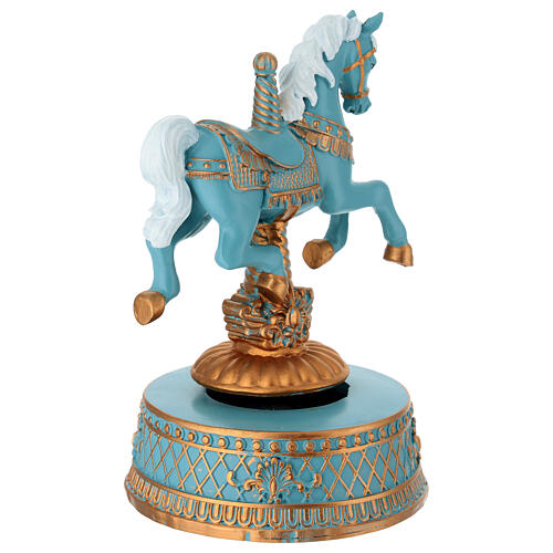 Carousel horse music box in celestial blue and gold 16 cm 3