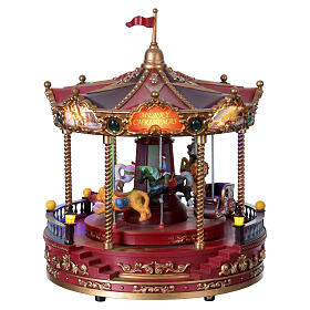 Carrousel de Noël animé avec musique et lumières 25x25 cm