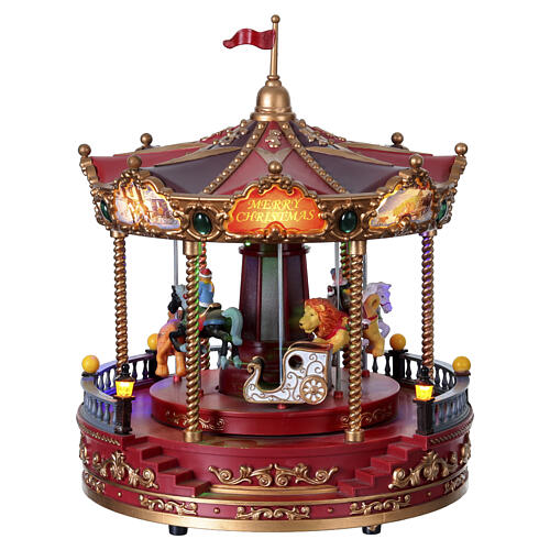 Red Christmas carousel with music, lights, and movement 23x25 cm 6