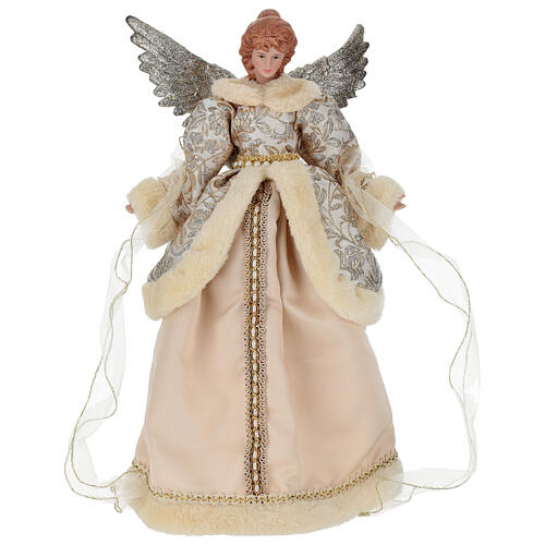 Standing angel in golden fabric dress, 14x6x16 in 1