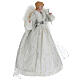 Christmas tree topper : silver standing angel with fabric dress and silver trimmings, 14x6x16.5 in s4