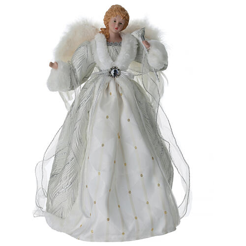 Ange argenté debout, vêtement en tissu avec finitions - pointe de sapin 35x15x40 cm 1