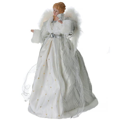 Silver standing angel in fabric dress with silver trimmings, 35x15x40 cm 3