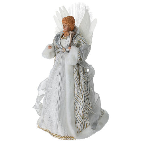 Ángel vestido blanco tela con cuentas strass plateados punta árbol 35x15x40 cm 3