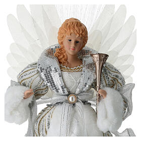Ange vêtu de blanc en tissu avec strass argentés 35x15x40 cm