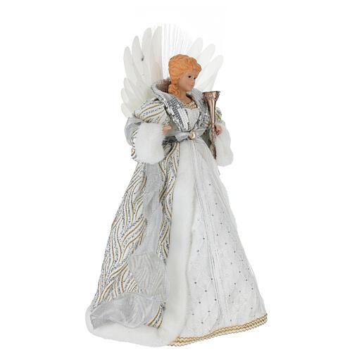 Angelo vestito bianco tessuto con strass argentati puntale albero 35x15x40 cm 4