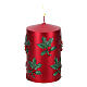 Red Christmas candle with holly and berry decoration 7x12 cm s1