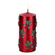 Candela natalizia rossa decoro agrifogli e bacche 8x15 cm s1