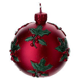Christmas ball-shaped candle with holly decoration, 4 in
