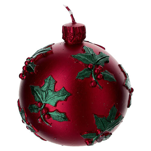 Christmas ball-shaped candle with holly decoration, 4 in 2