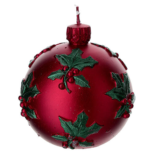 Candela pallina di Natale decoro agrifogli 10 cm 1