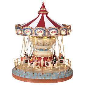 Merry-go-round music box with animated seats, LED lights and music, 10x10x12 in
