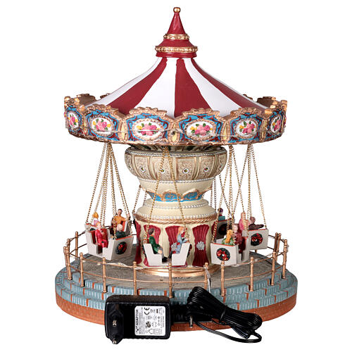 Merry-go-round music box with animated seats, LED lights and music, 10x10x12 in 4