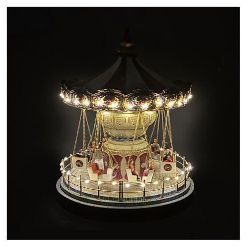 Boîte à musique manège animé avec sièges lumières LED et musique 25x25x30 cm 3