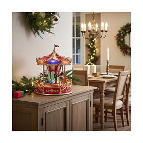 Weihnachtskarussell mit Pferden, animiert, LEDs und Musik – 25x25x30 cm