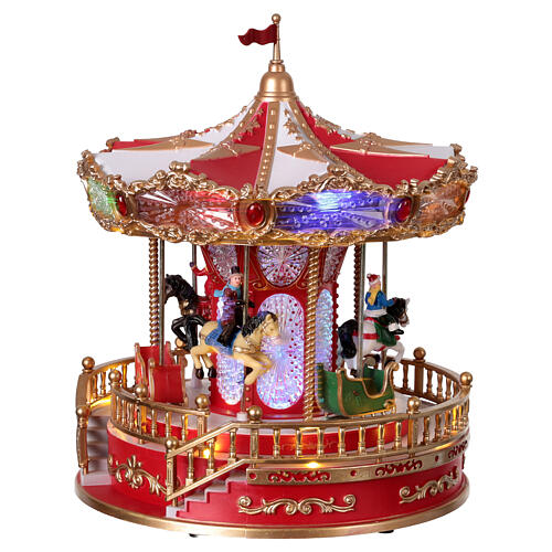 Carrusel con caballos navideño animado luces y música 25x25x30 cm 3
