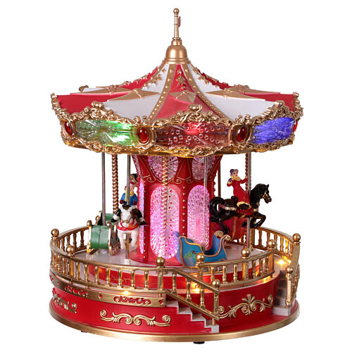 Carrusel con caballos navideño animado luces y música 25x25x30 cm 4