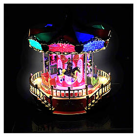 Carrossel de Natal com cavalos animados, luzes e música 25x25x30 cm