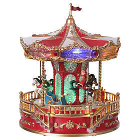 Carrossel de Natal com cavalos animados, luzes e música 25x25x30 cm
