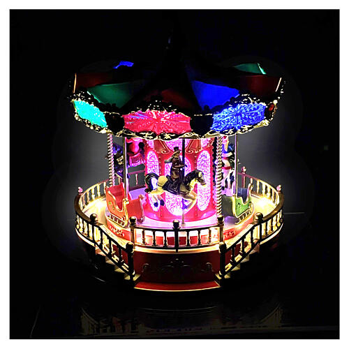 Carrossel de Natal com cavalos animados, luzes e música 25x25x30 cm 3
