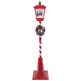 Christmas red streetlight with snowfall and snowman, 70 in
