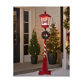 Christmas red streetlight with snowfall and snowman, 70 in