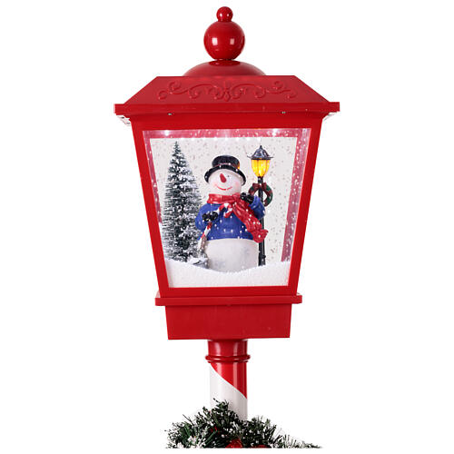 Lampione rosso natalizio movimento neve e pupazzo 180 cm 2
