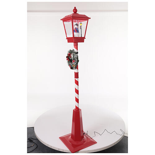 Lampione rosso natalizio movimento neve e pupazzo 180 cm 3