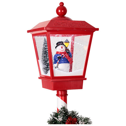 Lampione rosso natalizio movimento neve e pupazzo 180 cm 4