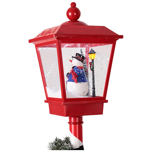 Lampione rosso natalizio movimento neve e pupazzo 180 cm 6