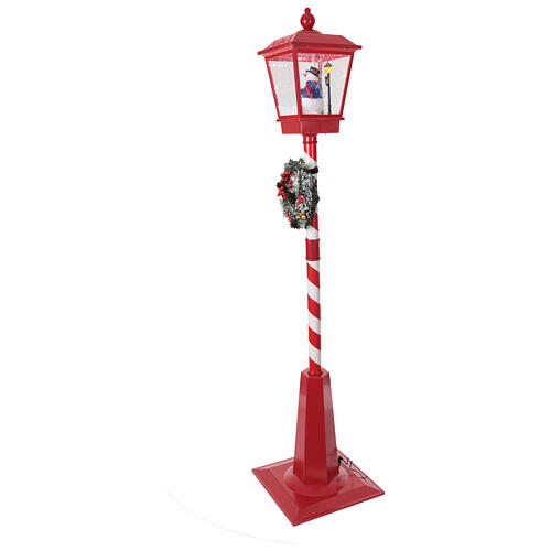 Lampione rosso natalizio movimento neve e pupazzo 180 cm 7