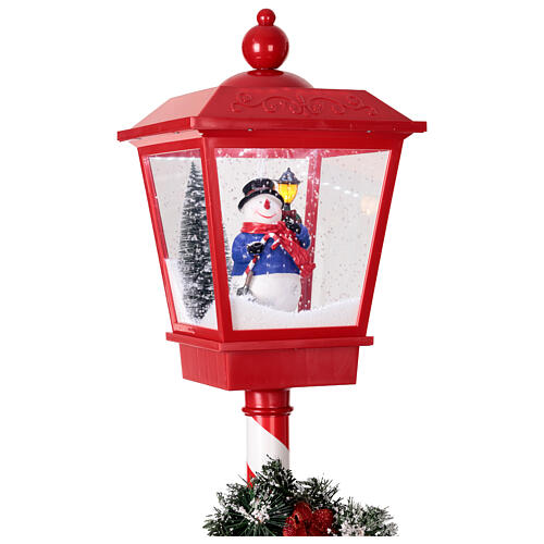 Lampione rosso natalizio movimento neve e pupazzo 180 cm 4