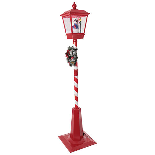 Lampione rosso natalizio movimento neve e pupazzo 180 cm 7