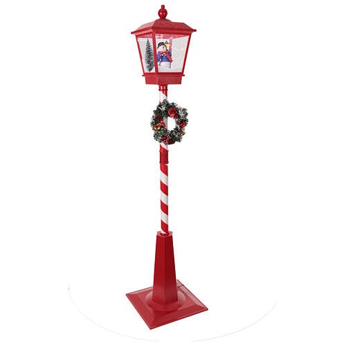 Poste de luz vermelho de Natal movimento neve e boneco 180 cm 5