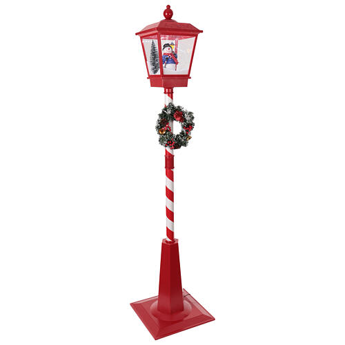 Poste de luz vermelho de Natal movimento neve e boneco 180 cm 5