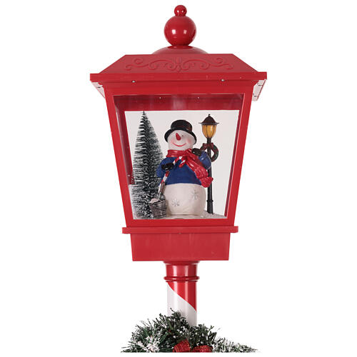 Poste de luz vermelho de Natal movimento neve e boneco 180 cm 8