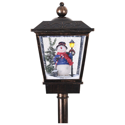 Black Christmas lamppost with snow movement and snowman, 70 in 3